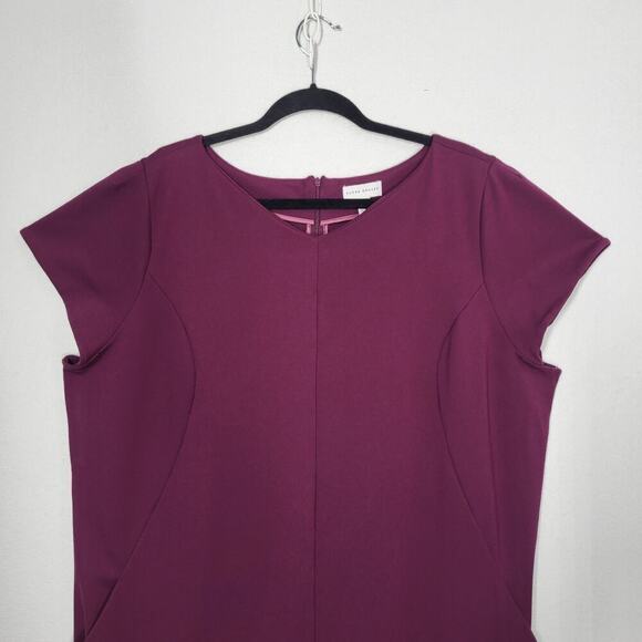 Susan Graver Women’s 2X Burgundy Ponte Knit Cap Sleeve Midi Dress Slimming Work - Picture 3 of 12